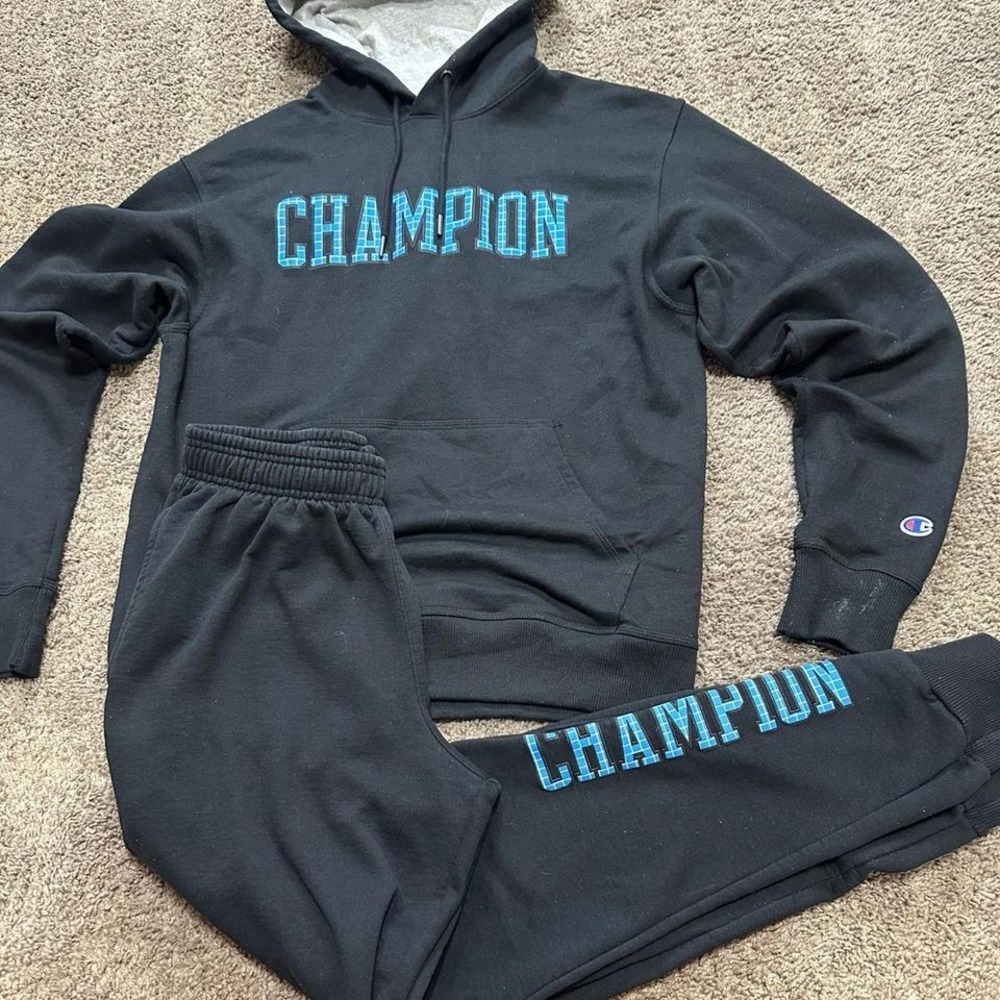 Champion Powerblend hoodie and Joggers tracksuit set black light blue 
Mens Sz M - Picture 2 of 8